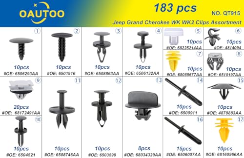 OAUTOO 183pcs for Jeep Grand Cherokee WK WK2 2005-2019 Auto Body Interior and Exterior Retainer Fastener Clip Assortment