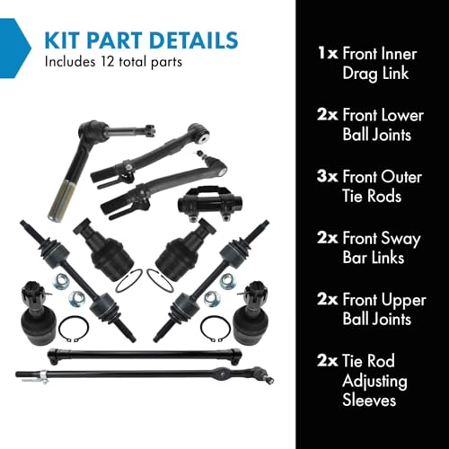TRQ Front Steering & Suspension 12 Piece Kit with Ball Joints Tie Rods Drag Links Sway Bar End Links 4WD Compatible with 11-16 Ford F250/F350 Super Duty