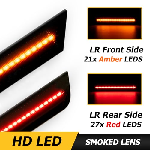 AUTOXBERT Front Rear Side Fender Marker Light for 2010-2015 Chevy Camaro 2010 2011 2012 2013 2014 2015, 2 Amber & 2 Red Side Marker Lights (Smoked Black Lens)