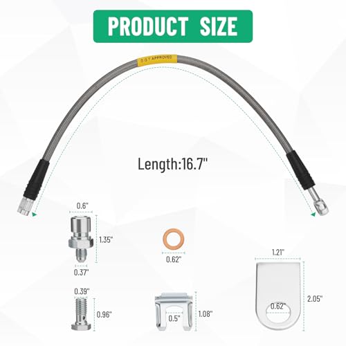 Racewill 2PCS Stainless Steel Brake Lines, Compatible with GM Metric Brake Vehicles, with 10mm Banjo to 3/8"-24 Inverted Flare Female Swivel Adapter and Frame Tabs