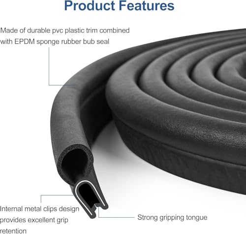Automotive Door Weather Stripping 10Ft Car Door Rubber Edge Trim Seal Strip Gasket with Top Bulb Easy to Install for Car Bus Camper Boat RV Truck Doors and Home Applications