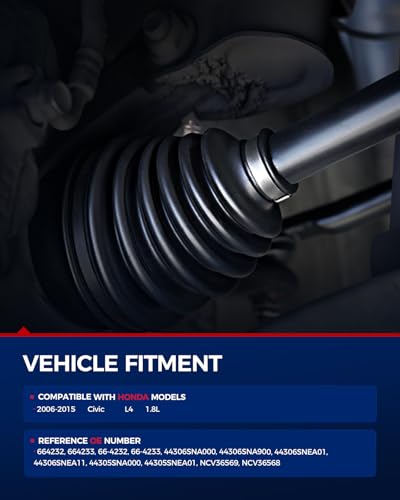 KAX CV Axle Front Driver and Passenger Side Fit for Honda Civic 2006 2007 2008 2009 2010 2011 2012 2013 2014 2015 1.8L, Front CV Axle Shaft Assembly 66-4232 66-4233