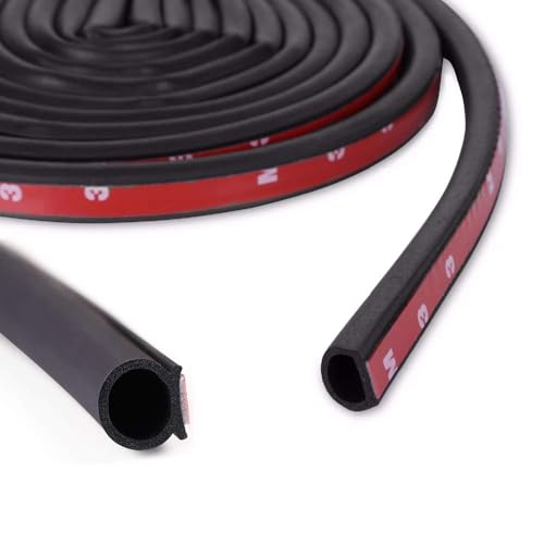GoldWheel D-Shape Heavy Duty Weather Stripping 1/2"×7/16" Rubber Seal Weatherstrip Hollow with Bulb Door Gasket Strip(Self-Adhesive) for Automotive Truck RV Door Window Soundproof, 10FT