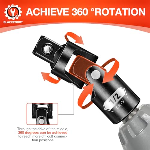BLACKROBOT Universal Joint Set 3PCS, 1/2" 3/8" 1/4" Drive Socket Adapter Set, Premium CR-V Steel Swivel Socket Set, Access Fasteners at Any Angle