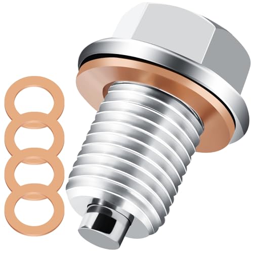 LBOKLING M14x1.5 Oil Drain Plug, Magnetic Stainless Steel Oil Pan Drain Nut Bolt with 5PCS Copper Crush Washer, Universal Leak-Proof Replacement,Fits Most Cars,Motorcycles,Boats