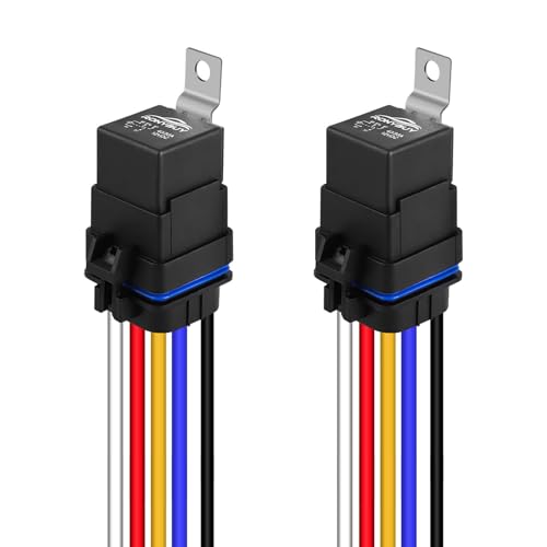 Ronybuy 5-Pin Waterproof Relay Kit 40/30 AMP 12V Relay Switch with Harness 12&16 AWG Tinned Copper Wires, SPDT Automotive Relay Kit for Horns Starters Radiator Motor Fans Boats, Pack of 2