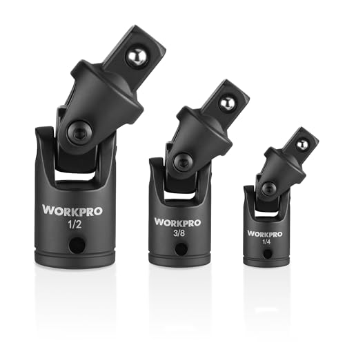 WORKPRO Universal Joint Socket Adapter Set, 3-Piece 1/4" 3/8" 1/2" Drive