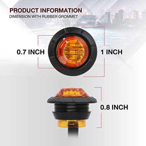TMH 3/4 Inch Mount 10 pcs Amber + 10 pcs Red LED Clearance Bullet Side LED Marker Lights for Trailer Truck RV Car Bus Van (Pack of 20)
