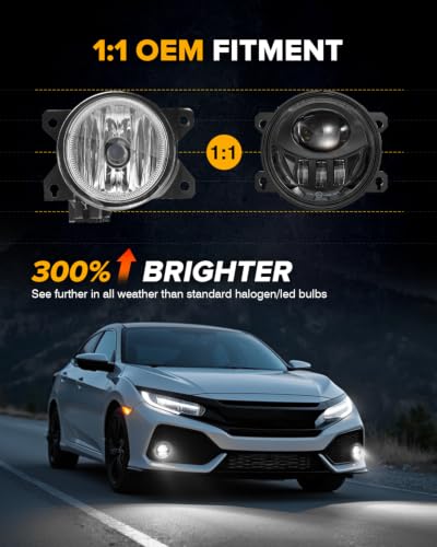 New LED Fog Lights Assembly Compatible with Honda Sedan models 2013-2021 Civic, 2015-2020 Fit, 2019-2022 HR-V, 2013-2015 Accord Replacement Driving lights Fog Lamps DOT Approved Black 1 Pair