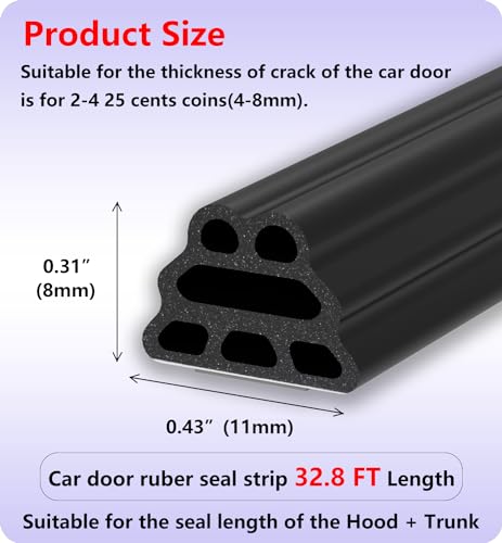 SOZATO Car Door Seal Strip 3-Layer Pyramid Self Adhesive Rubber 32.8 Ft