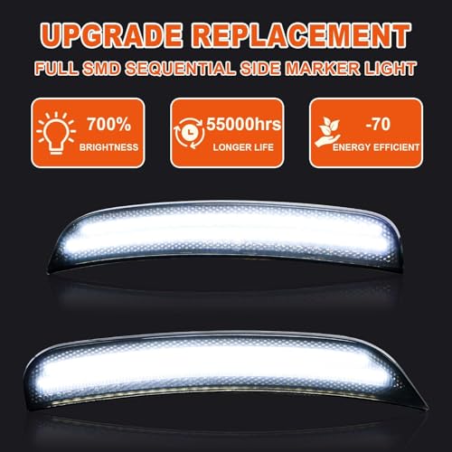 DouMmantn LED Side Marker Light Compatible with Chrysler 300 for Chrysler 300s for Chrysler 300c 2015 2016 2017 2018 2019 2020 2021 2022 2023 2024 Front Rear Side Marker Light, Smoked Lens, 4PCS