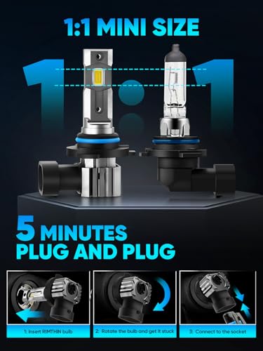 rimthin 9005 Bulbs, Super Bright 6000K Cool White 9005 Fog Bulb with Cooling Fan, IP67 Waterproof, Pack of 2