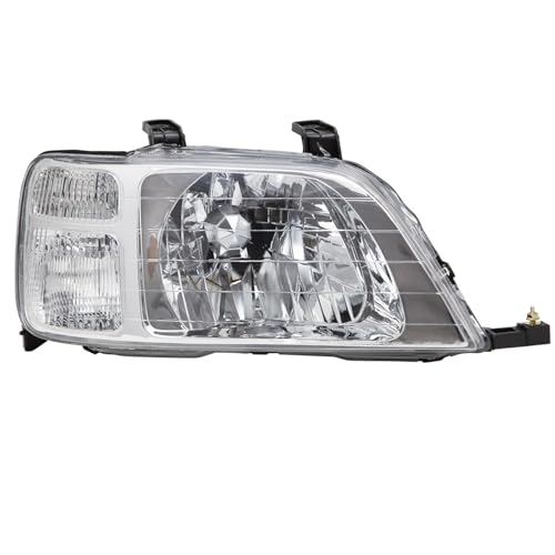TRQ 2 Piece Headlight Assembly Set Chrome Bezel Driver & Passenger Side Halogen for Honda CR-V 1997-2001 33101S10A01 33151S10A01
