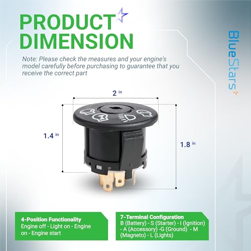 BlueStars 532175566 GY20074 Ignition Switch with Key 4-Position 7-Terminal - for Husqvarna Craftsman Dixon Cub Cadet John Deere L105 L100 L110 E100 D100 LA100 Lawn Mower 175566 175442 163968 925-1741
