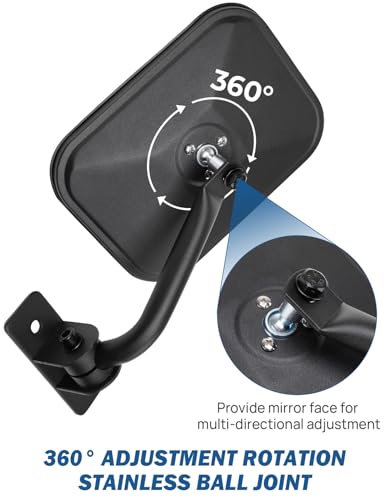 JOYTUTUS Mirrors Doors Off Compatible with Wrangler TJ JK JKU 1997-2018, Does Not Fit on Doors, Easy-Install Side View Mirrors, No Vibration & Wobble