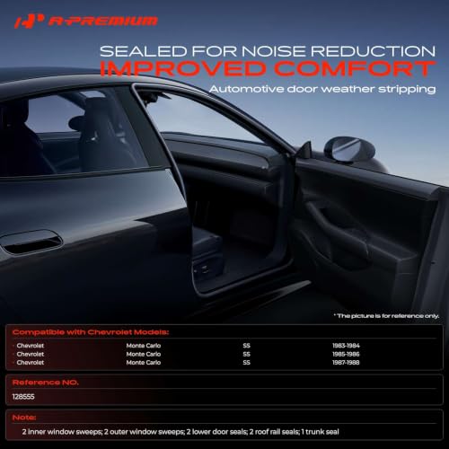 A-Premium 9PCS Door Seal Strip & Window Molding Trim Weather Stripping Kit Compatible with Chevrolet Monte Carlo SS 1983 1984 1985 1986 1978 1988