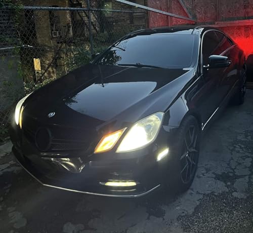 iJDMTOY Smoked Lens White Full LED Strip Front Bumper Side Marker Lights Compatible with 2010-2013 Mercedes W207 E-Class 2-Door Coupe/Convertible, Powered by SMD LED, Replace OEM Amber Sidemarkers