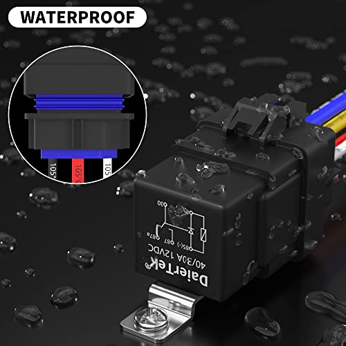 DaierTek 8 Pack 12V Relay with Built-in Diode & 12 AWG Harness Socket 30A/40A Heavy Duty SPDT 5 Pin Relay Waterproof for Car Marine Boat