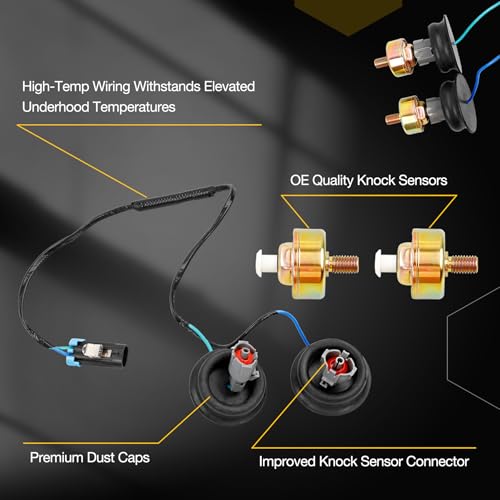 Dual Knock Sensors with Wiring Harness and Intake Manifold Gasket Kit | for Chevy Silverado Avalanche Tahoe, GMC Sierra Yukon, Cadillac Hummer & More GM Vehicles | Replace# 12601822,213-3521,89060413