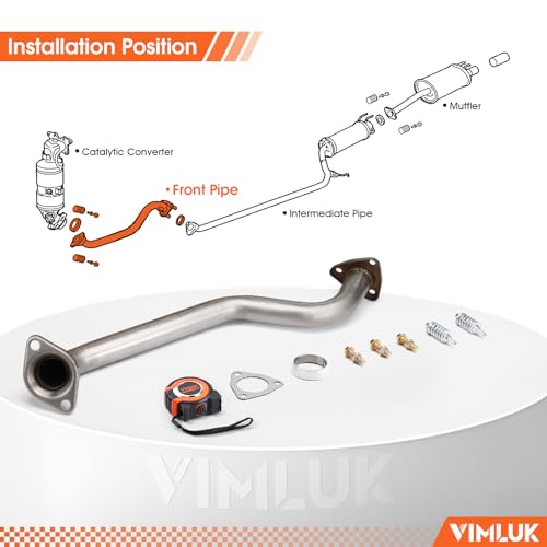 VIMLUK 409 Stainless Steel Front Exhaust Pipe (Front Pipe) - Direct Fit Replacement for 2006-2011 Honda Civic 1.8L - OEM Part #18210-SNE-A01 - Includes Gasket and Bolt Kit (VK-HC02)