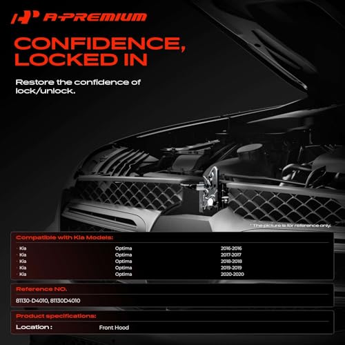 A-Premium Hood Latch Lock Compatible with Kia Optima 2016-2020, Front Hood Lock Engine Bonnet Latch Assembly