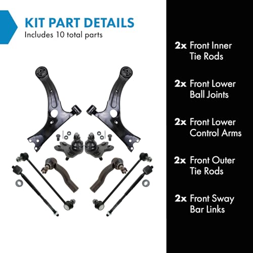 TRQ Front Steering and Suspension Kit Tie Rods Control Arms Ball Joints Sway Bar Links for 2005-2010 Scion tC