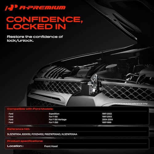 A-Premium Hood Latch Lock Compatible with Ford F-250 1997-1999, Expedition 1997-2002, F-150 1997-2003, F-150 Heritage 2004, Front Hood Lock Engine Bonnet Latch Assembly
