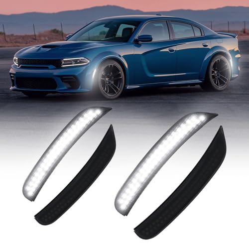 AUTOONE LED Side Marker Lights White Compatible With Dodge Charger 2015-2023, White Front & Rear Bumper Marker Lamps Smoked Len, Pack of 4