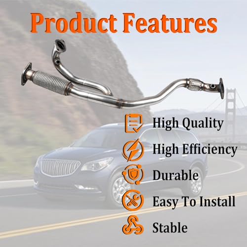 Stainless Steel Exhaust Flex Y Pipe Compatible with 2009-2017 Buick Enclave, Chevrolet Traverse 3.6L, 2017 GMC Acadia, 2009-2010 Saturn Outlook