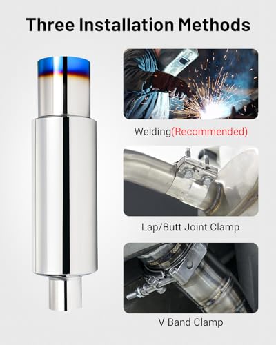 EVIL ENERGY 2.5" Exhaust Muffler, 2.5" Inlet (OD) 4" Outlet Stainless Steel Universal Straight Through N1 Style Burnt Exhaust Tip, Deep Tone for Modern Trucks, Muscle Cars & Daily Drivers