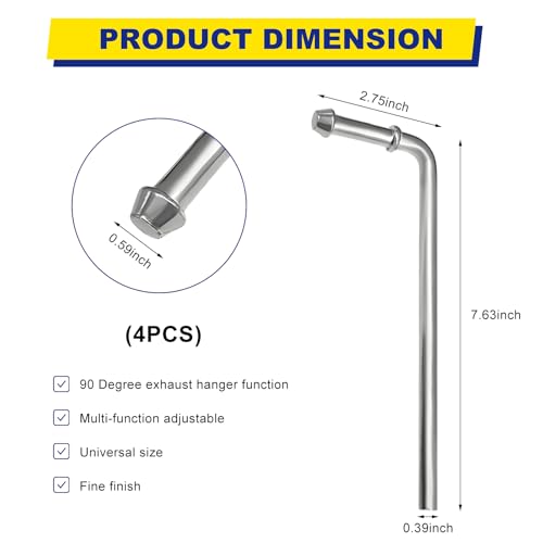 BWBWND 4 PCS 90° Bend Exhaust Hanger Rods, 3/8 x 7.6 Inch Bent Rod Universal Hanger Weld on Kit, Heavy Duty Galvanized Rods Weld Bracket Kit for Wide Range of Exhaust Pipes