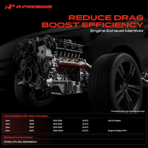 A-Premium Right Side Exhaust Manifold Kit [6.7L] Compatible with Ram 3500 2013-2018, 4500 2013-2018, 5500 2013-2018/2020