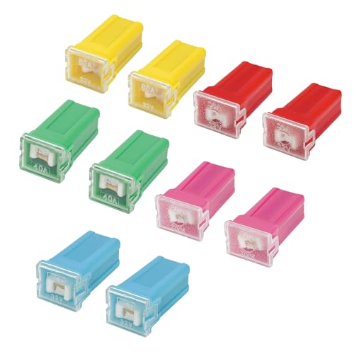 Xiqaler 10 PCS Automotive Fuse Assortment, 20A 30A 40A 50A 60A Low Profile Auto Box Shaped Fuse Kit, Micro Cartridge Fuses Replacement for Pickup Trucks Sedans SUVs