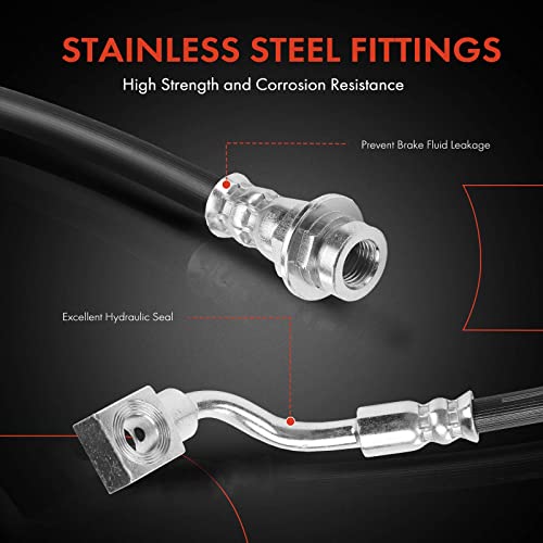 A-Premium Rear Driver and Passenger Brake Hydraulic Hose Compatible with Select Chevy and GMC Models - Silverado 1500 1999-2001/2004, Sierra 1500 1999-2001/2004 - Replace# 15884694(Pack of 2)