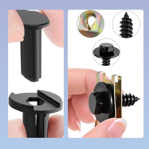 Fiknonk 100 PCS Car Body Fasteners Assortment Kit, Bumper Fender Splash Guard Screws Bolts U-Nuts, Universal for Most Cars, Trucks, SUVs (Black)