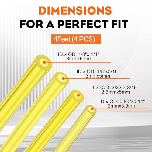 Hipa 4 Size Gas Fuel Line Hose Tubing 4 ft. Each for Small Engine Chainsaw Lawn Mower String Trimmer WeedEater Blower Model Parts I.D x O.D 1/8" x 3/16" 3/32" x 3/16" 1/8" x 1/4" .08" x .14"