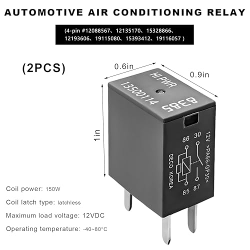 MTRPS 2 PCS Car Air Conditioning Relay, 13500114/8385 12VDC 40A 4-Pin Fuse Box Relays, Multi Purpose High Power Automotive Relay for Electric Cooling Fan Motor Starter Taillight