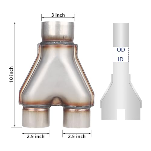 LCGP Stainless Steel Y Pipe 3 Inch ID Single to 2.5 Inch ID Dual Stamped Exhaust Adapter Connector