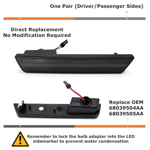 iJDMTOY Smoked Lens White Full LED Rear Side Marker Light Kit Compatible With Dodge 2008-14 Challenger & 2011-14 Charger, Powered by 36 LED Diodes, Replace OEM Amber Lens Sidemarker Lamps