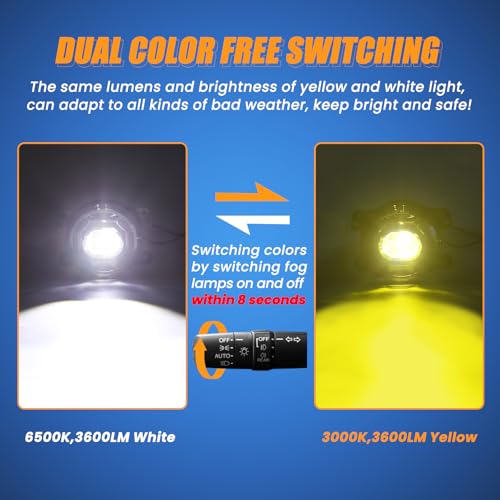 KARSAM 4 Inch Round LED Fog Lights for 2007-2018 Jeep Wrangler JK JKU 2018-2024 Jeep Wrangler JLU Accessories, 60W White Amber Off-Road Lamps Black Front Bumper LED Fog Lights Assembly, DOT Approved