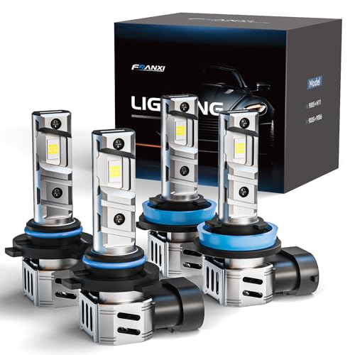 FRANXI 9005/HB3 H11/H8/H9 Light Bulbs Combo Fog Lights, 32000LM Super Bright 6000K Cool White, 1:1 Design with Cooling Fan, Off-Road Light, Plug and Play, Pack of 4