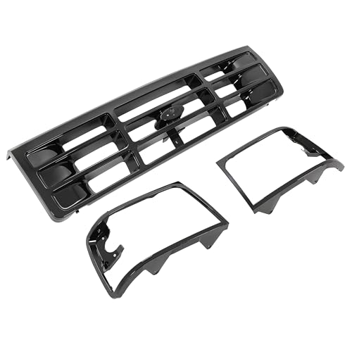 KUAFU 3Pcs Grille & Headlight Bezel Compatible with 1992-1997 Ford Bronco F-150 F-250 F-350 HD Replacement for FO1200172 FO2512131 FO2513135 Front Bumper Grill ABS Plastic Black