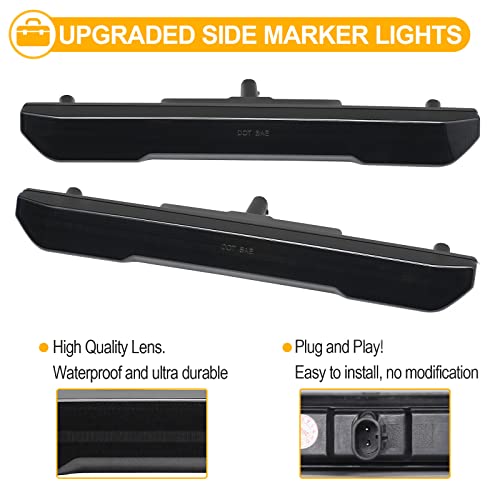 R&F Auto 4PCS Amber Smoked Lens LED Side Marker Lights Replacement for Sierra 2500HD 3500HD 2020-2026 Pickup Truck Amber Front Rear Fender Side Markers Driver Passenger Sides Lamps