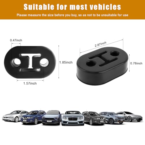 Ohleats 4 PCS Car Rubber Exhaust Hanger, Heavy Duty Auto Exhaust Muffler Insulator Bushing, High Density Bracket Hanger with 2 Holes 0.47 Inch (12mm), Universal Car Accessories (Black)