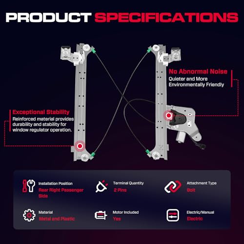 XIMAKA Rear Passenger Side Power Window Regulator with Motor (2 Pins) Fit for 2001-2006 Chevrolet Silverado 1500 3500, Avalanche Suburban GMC Sierra 1500 2500 3500 Yukon XL Cadillac Escalade, 741-579