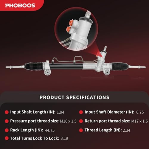 PHOBOOS Hydraulic Power Steering Rack and Pinion Assembly Compatible with Toyota Camry 2007-2011, Avalon 2005-2012 & Lexus ES350 2007-2012, New Unit, Leak Resistance, Direct Fit, Ref.97-2630, 26-2630