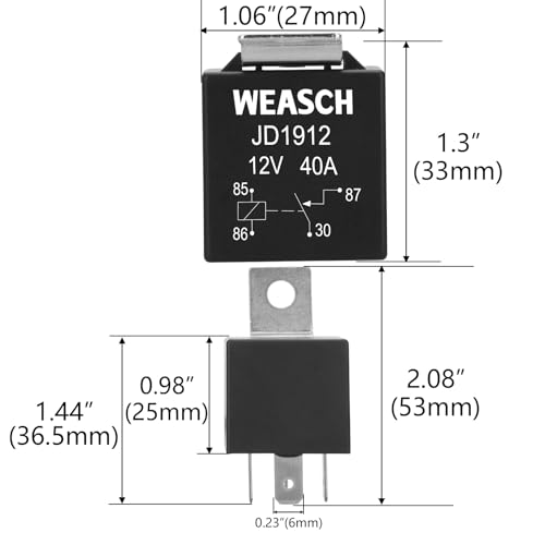 Weasch 2 Pack JD1912 Car Relay, 12V 40A, 4 Pins SPST, Automotive Switches and Starters, Waterproof Relay for Boat Tractor Truck Motorcycle (2)