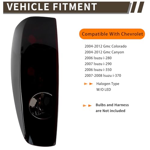 MiKaFex Tail Lights Compatible with Chevrolet Chevy Colorado GMC Canyon 2004-2012 Rear Brake Lamps Smoke Red Lens without Halogen Bulb Replace# GM2800164 19417444 20825943
