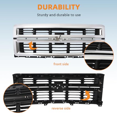 KARPAL Front Upper Grille Assembly W/Chrome Surround Frame Compatible with 2014 2015 Chevrolet Silverado 1500, Replacement 23259621 GM1200714