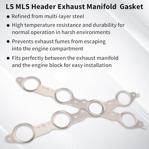 12617944 Exhaust Manifold Gasket Set Compatible with Silverado Sierra Suburban 1500 2500 HD Yukon CTS Escalade MLS LS LQ LM7 4.8L 5.3L 5.7L 6.0L 6.2L, Manifold Gaskets with Bolts